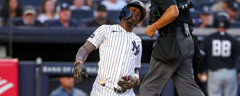 Jazz Chisholm exits game after an unfortunate foul ball to the groin