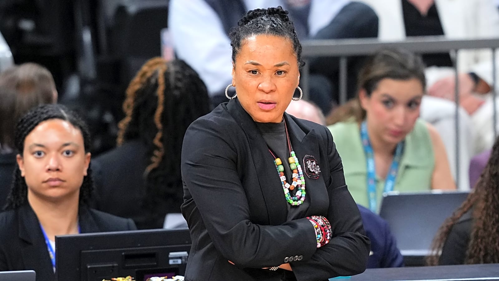 Dawn Staley reacts after tense exchange with Geno Auriemma