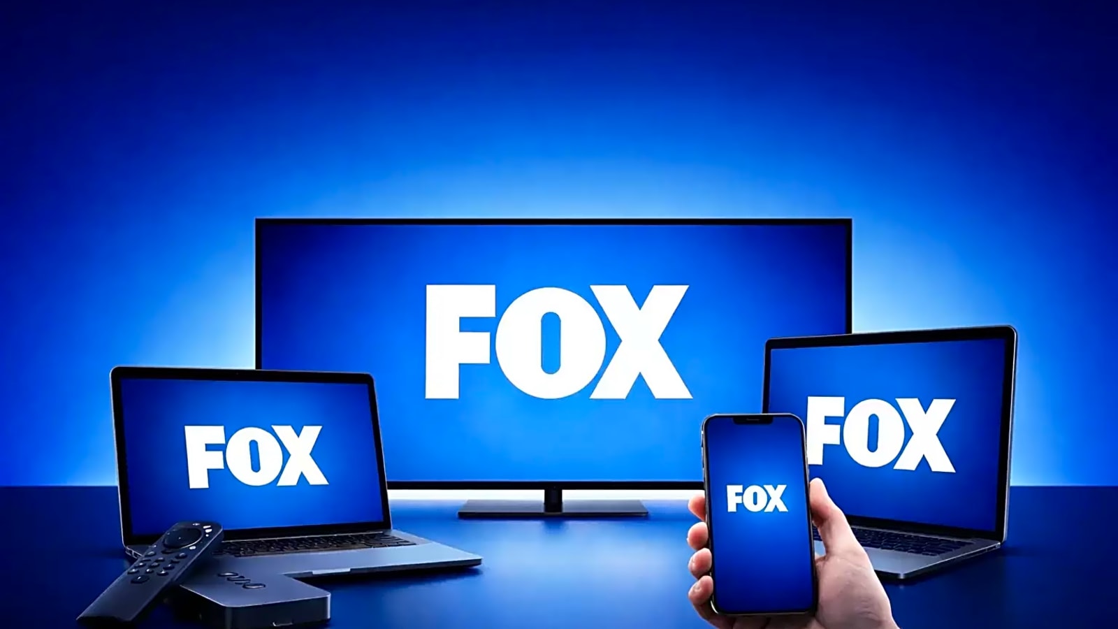 FOX logo across multiple screens that you can stream on