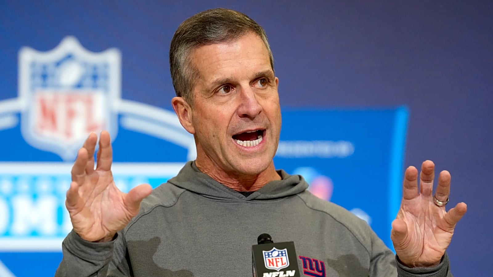 Giants HC John Harbaugh reacts to star's trade request