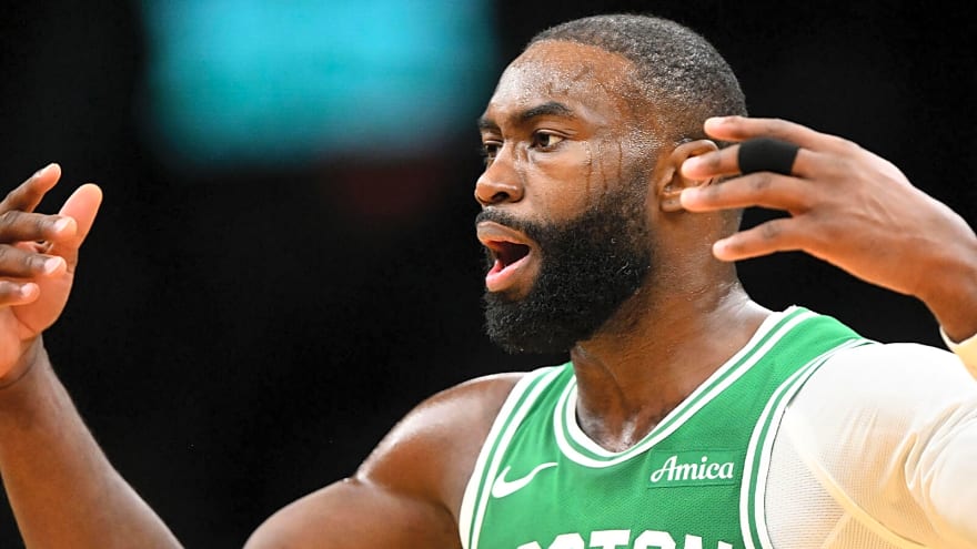 Watch Celtics’ Jaylen Brown take flight for monster dunk over Jordan Clarkson