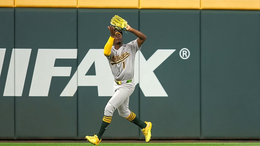 Athletics’ Denzel Clarke is back making insane centerfield catches with this home run robbery