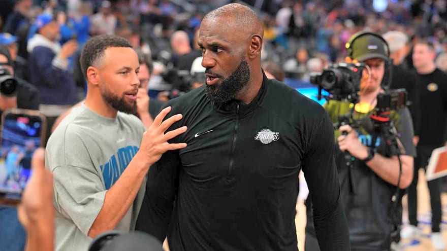 Lakers’ LeBron James reacts to not facing Warriors’ Stephen Curry the entire season