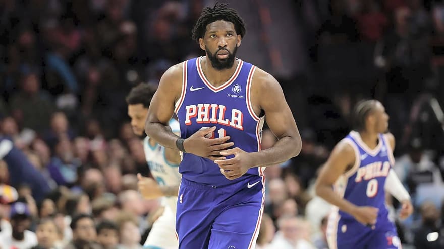 76ers’ Joel Embiid blocks Brandon Miller 3-pointer into the stands