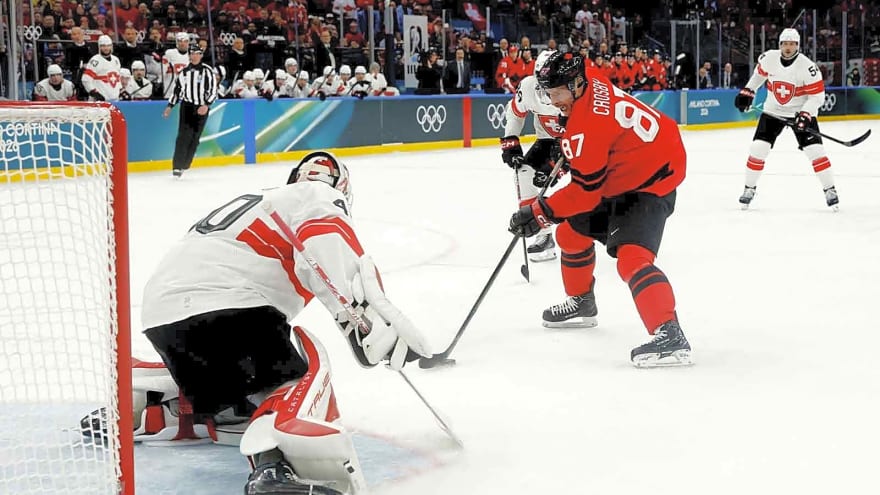 Penguins’ Sidney Crosby scores sweet re-direct goal for Team Canada vs. Switzerland