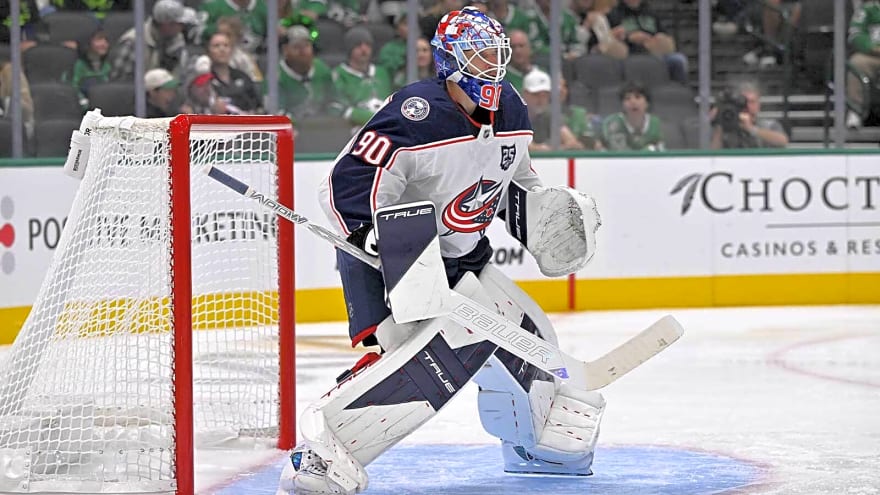 Blue Jackets’ Elvis Merzlikins eases injury worries after being pulled in Olympics loss