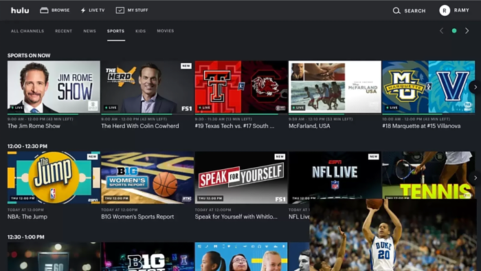 Hulu + Live TV Channel Interface On Desktop Screen Capture