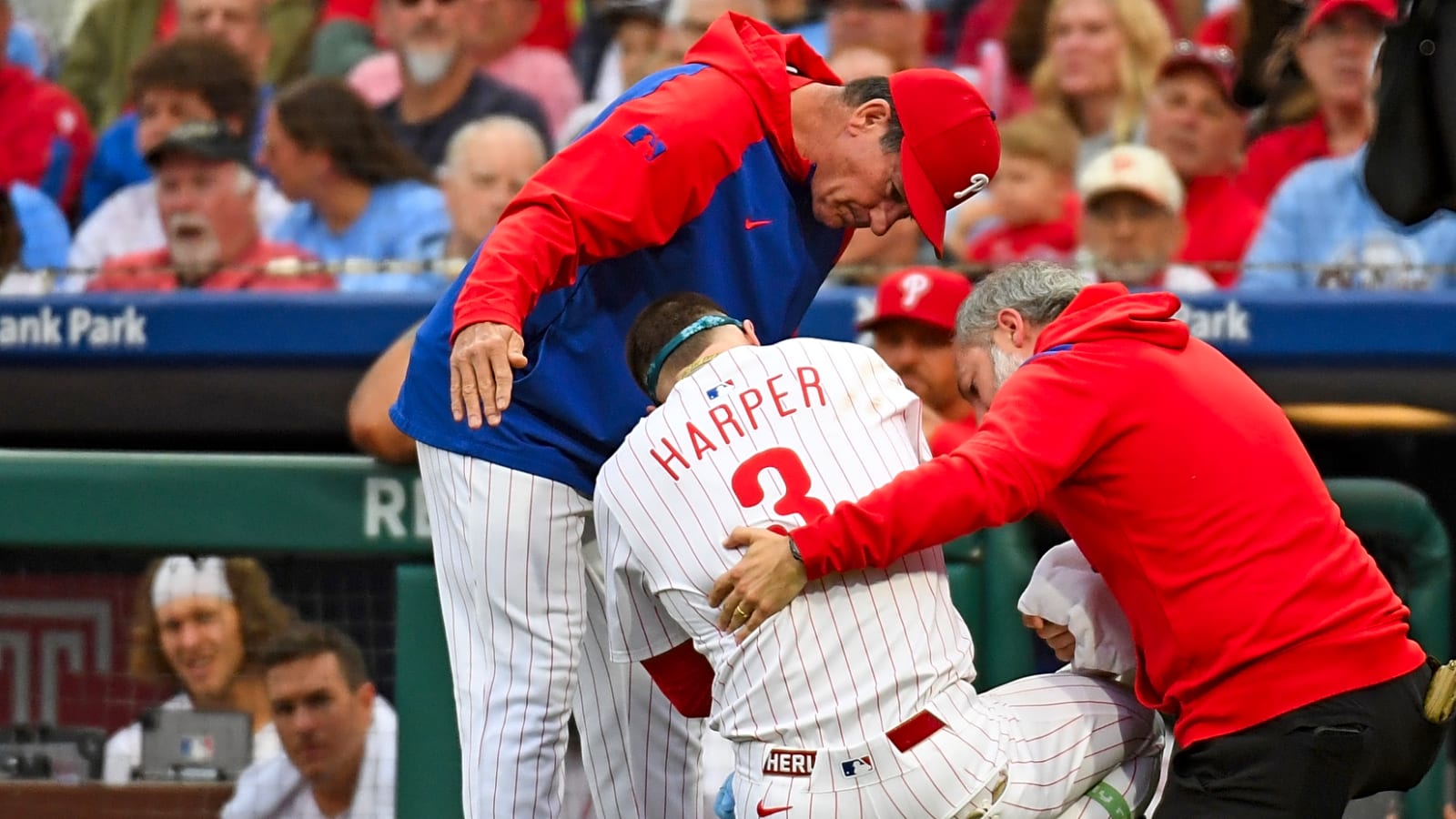 Watch: Phillies' Harper leaves game after taking fastball to elbow