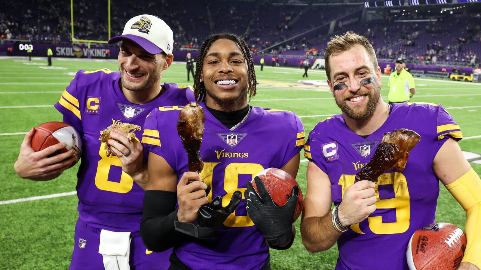 Minnesota Vikings wide receiver Justin Jefferson celebrates with