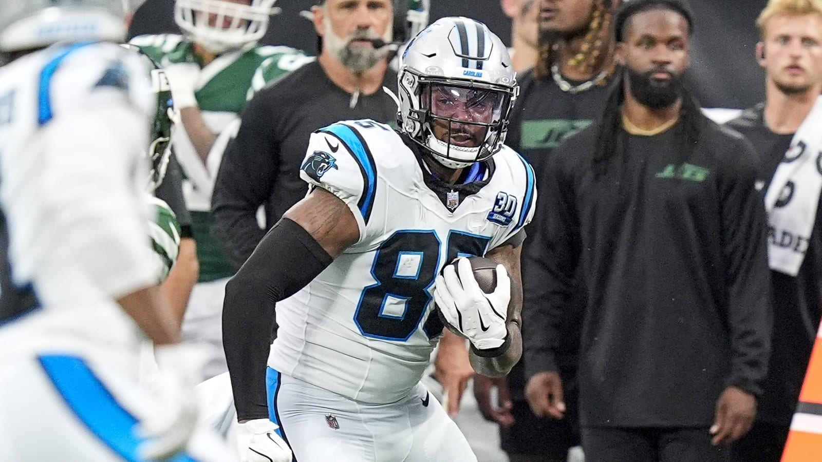 Ja’Tavion Sanders injury update: Panthers TE transported to hospital after scary landing vs. Chiefs