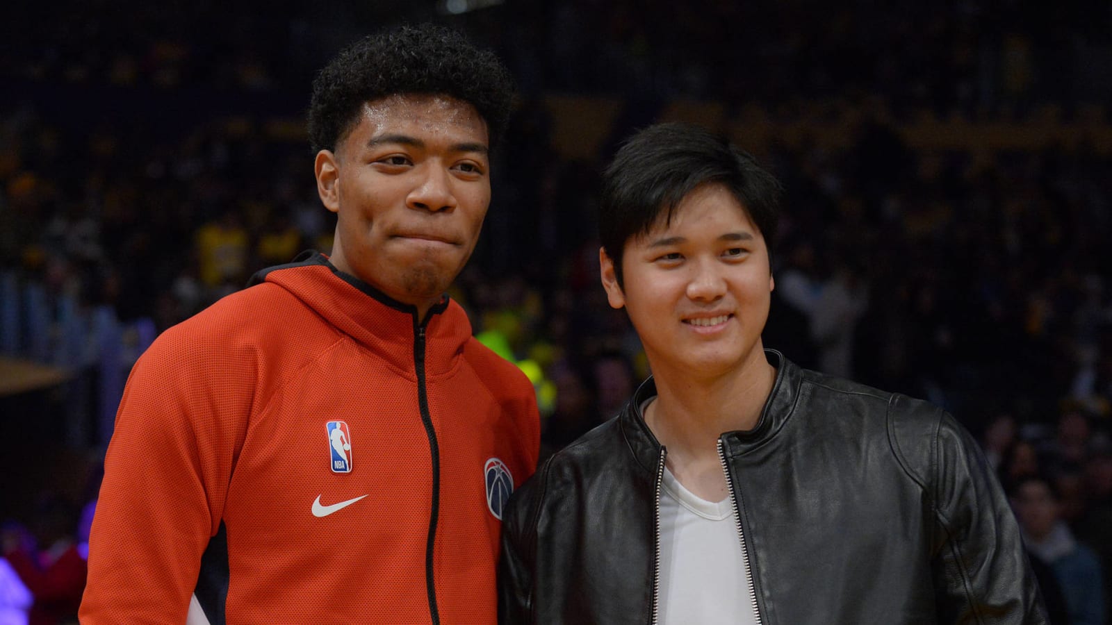 Shohei Ohtani watches fellow Japanese athlete Rui Hachimura at Lakers-Wizards game