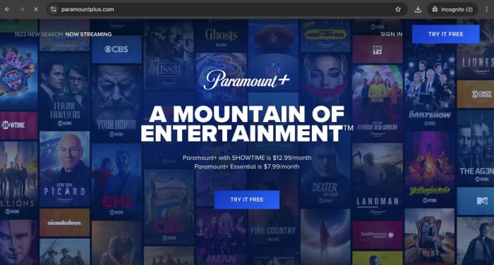 The Desktop Interface For The Paramount Plus Free Trial
