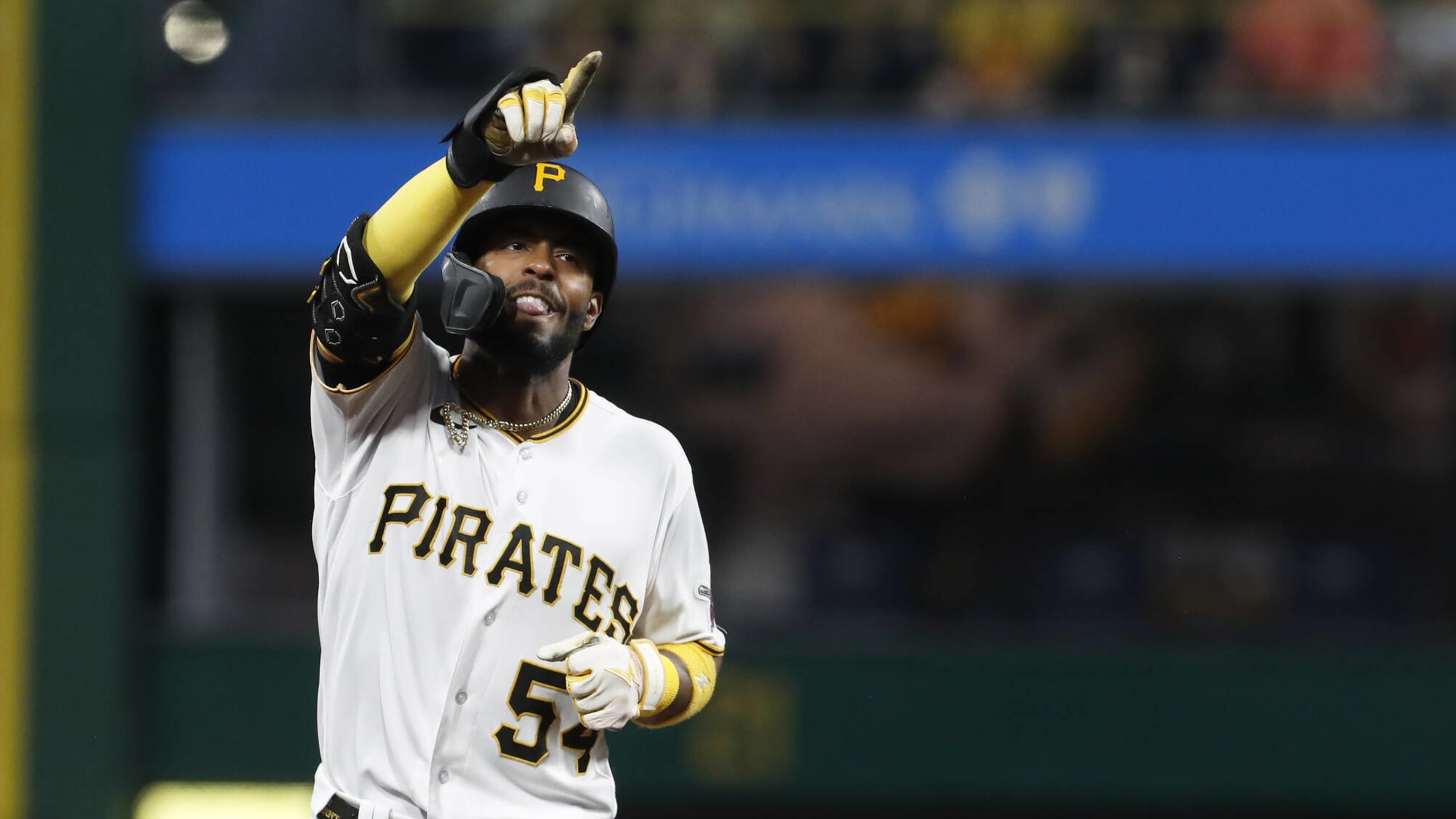 Outfielder Jason Bay of the Pittsburgh Pirates warms up before