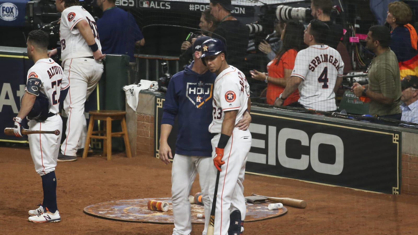 Astros' Michael Brantley emotional after foul ball hits security guard