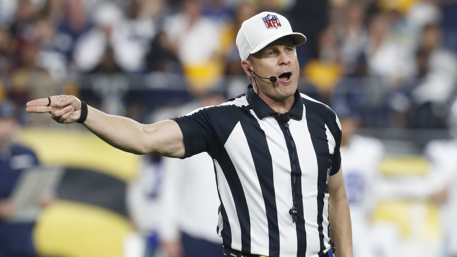 Panthers vs. Giants referee Shawn Hochuli gets crowd going calling penalty in German