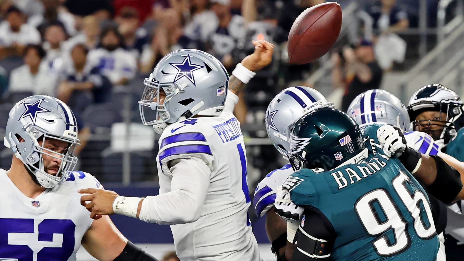 Watch Dallas Cowboys’ Dak Prescott loses fumble in end zone for Eagles