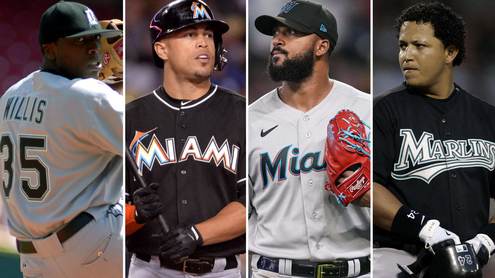 Florida Marlins players Dontrelle Willis, Mike Lowell and Juan