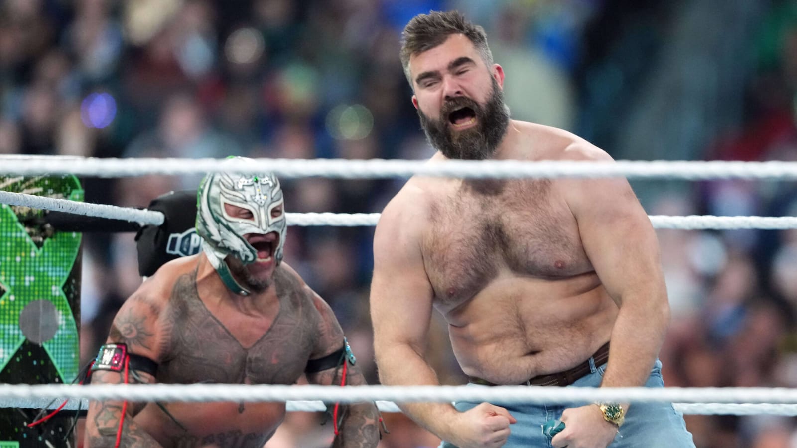 Watch: Jason Kelce makes surprise WrestleMania appearance