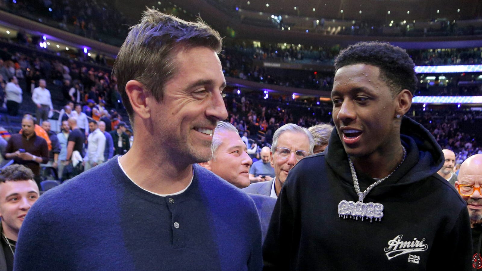 Aaron Rodgers and Sauce Gardner Handshake New York Jets shirt