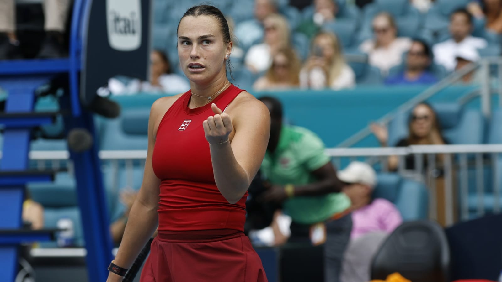 Aryna Sabalenka&#39;s slip of the tongue after beating Danielle Collins at Miami Open while drinking her own cocktails