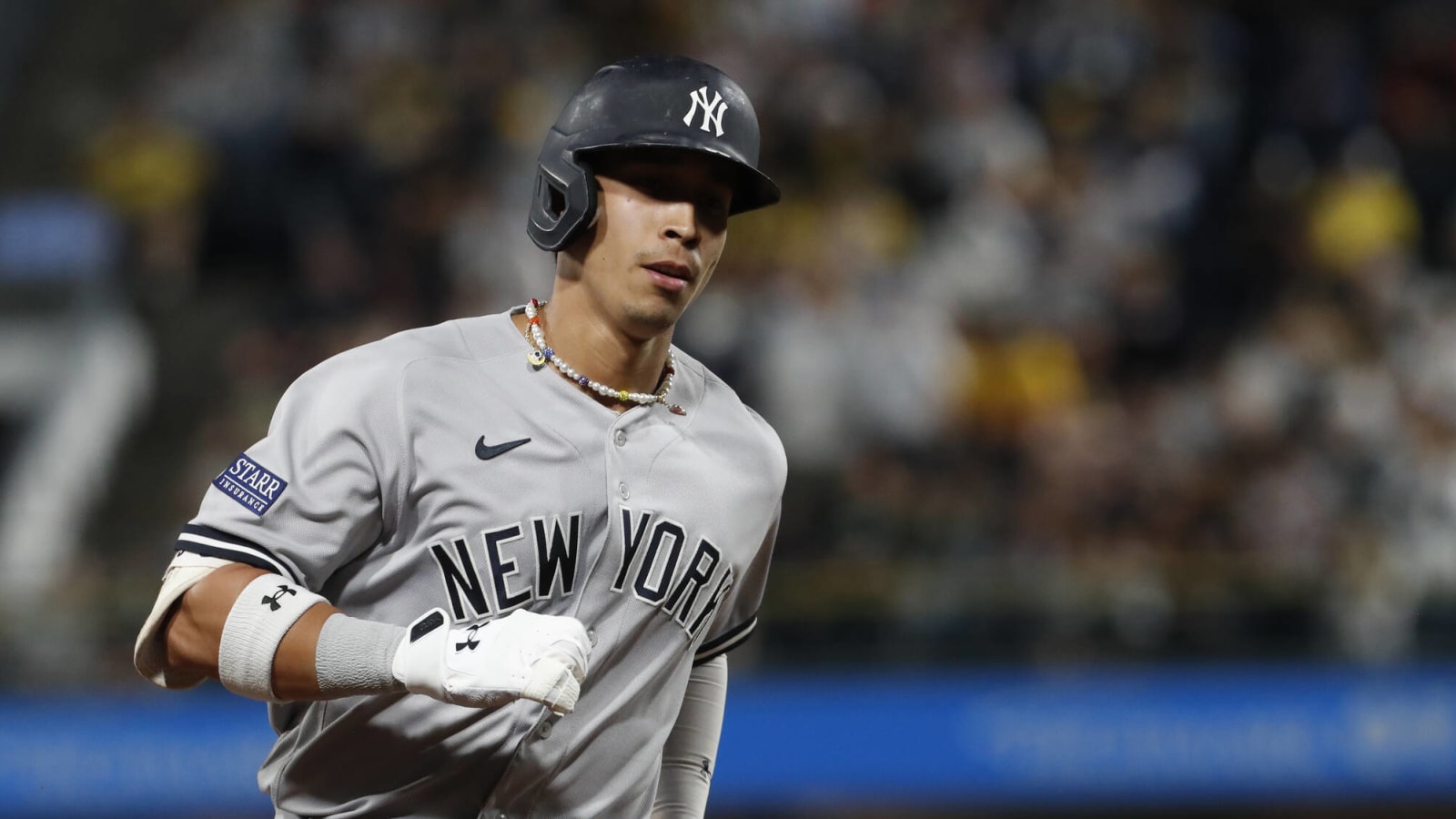 New York Yankees left fielder Oswaldo Cabrera (95) in the ninth