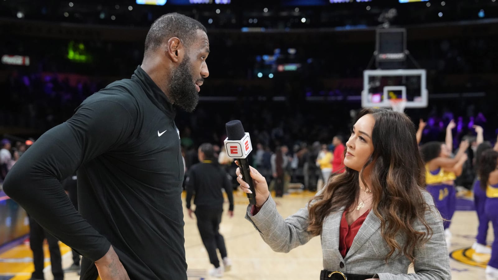 Watch: LeBron James gets distracted during interview by son's game on TV