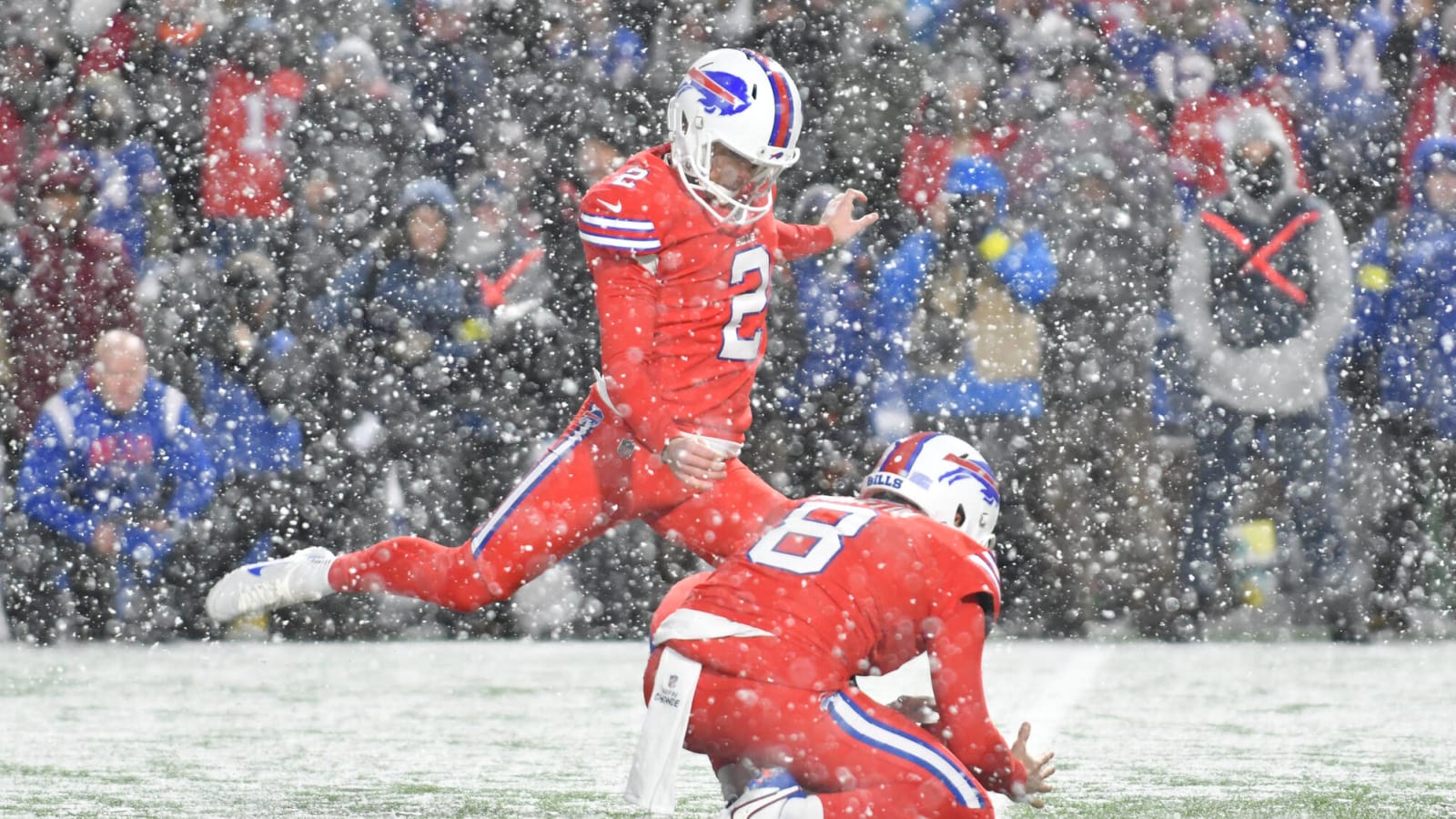 Watch: Tyler Bass does perfect snow celebration after game-winning FG