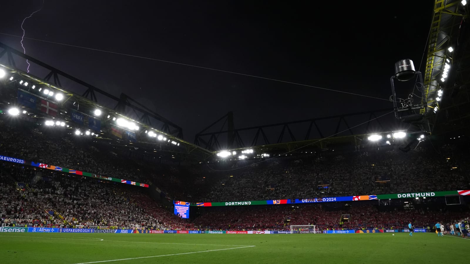 Watch: Lightning suspends Germany vs. Denmark Euro match