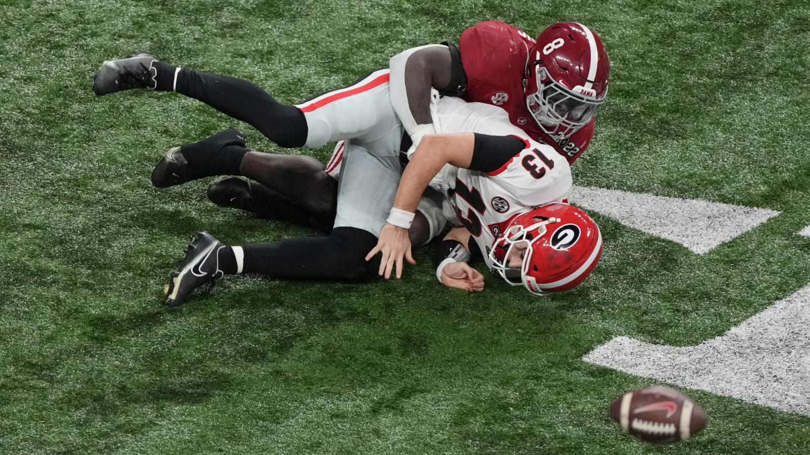 Watch: Alabama forces insane turnover from Georgia QB Stetson Bennett in title game