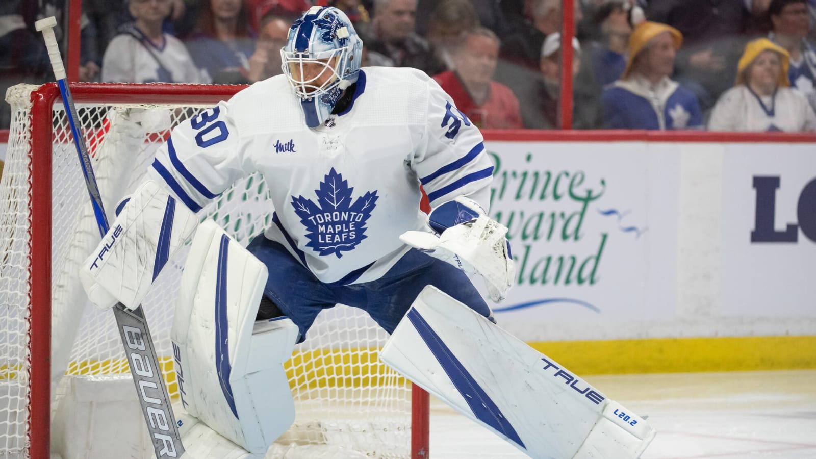 Toronto Maple Leafs goaltender Matt Murray leaves Sunday’s game after collision