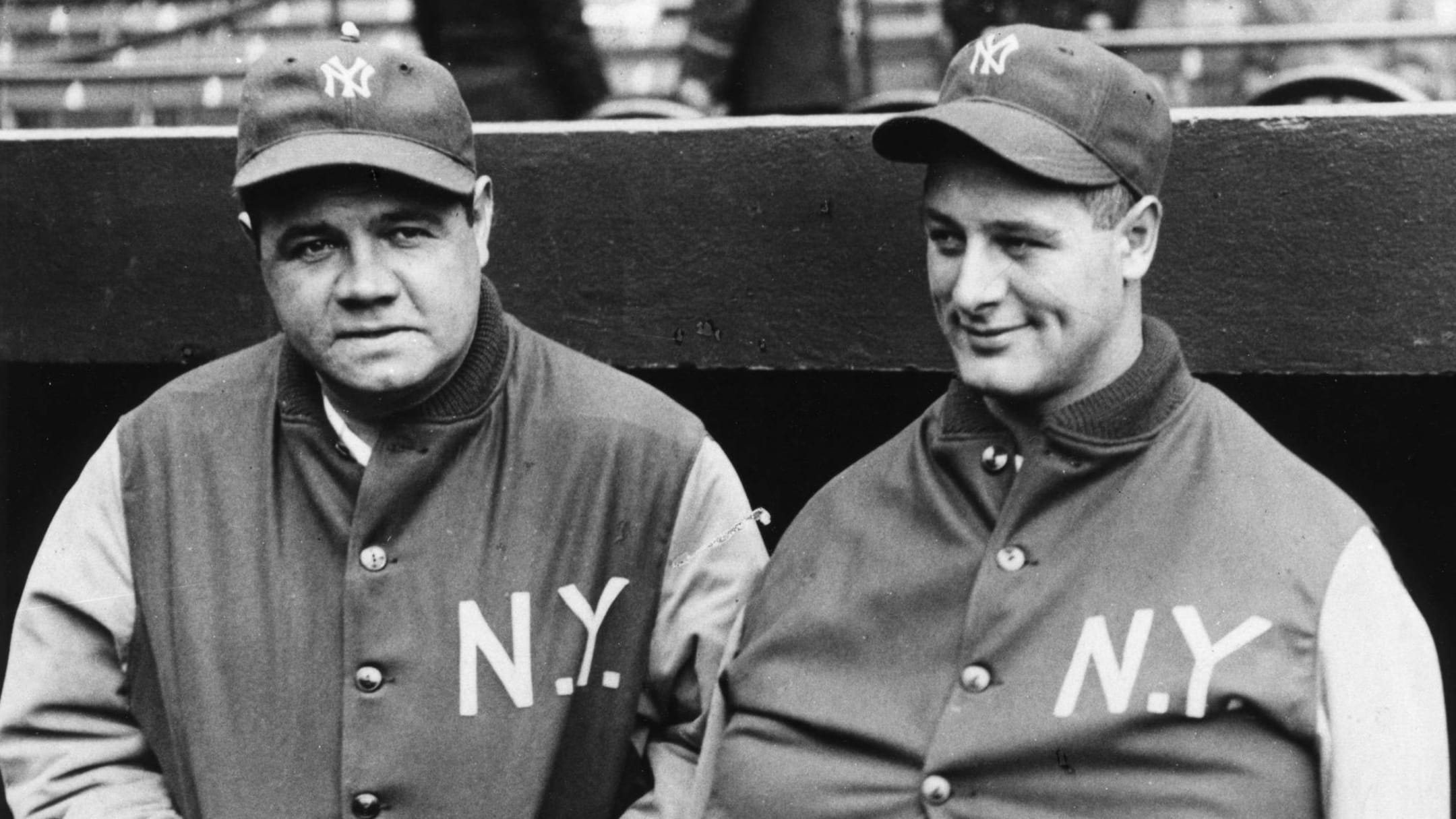 Babe Ruth and Lou Gehrig donning the Yankee Pinstripes (circa