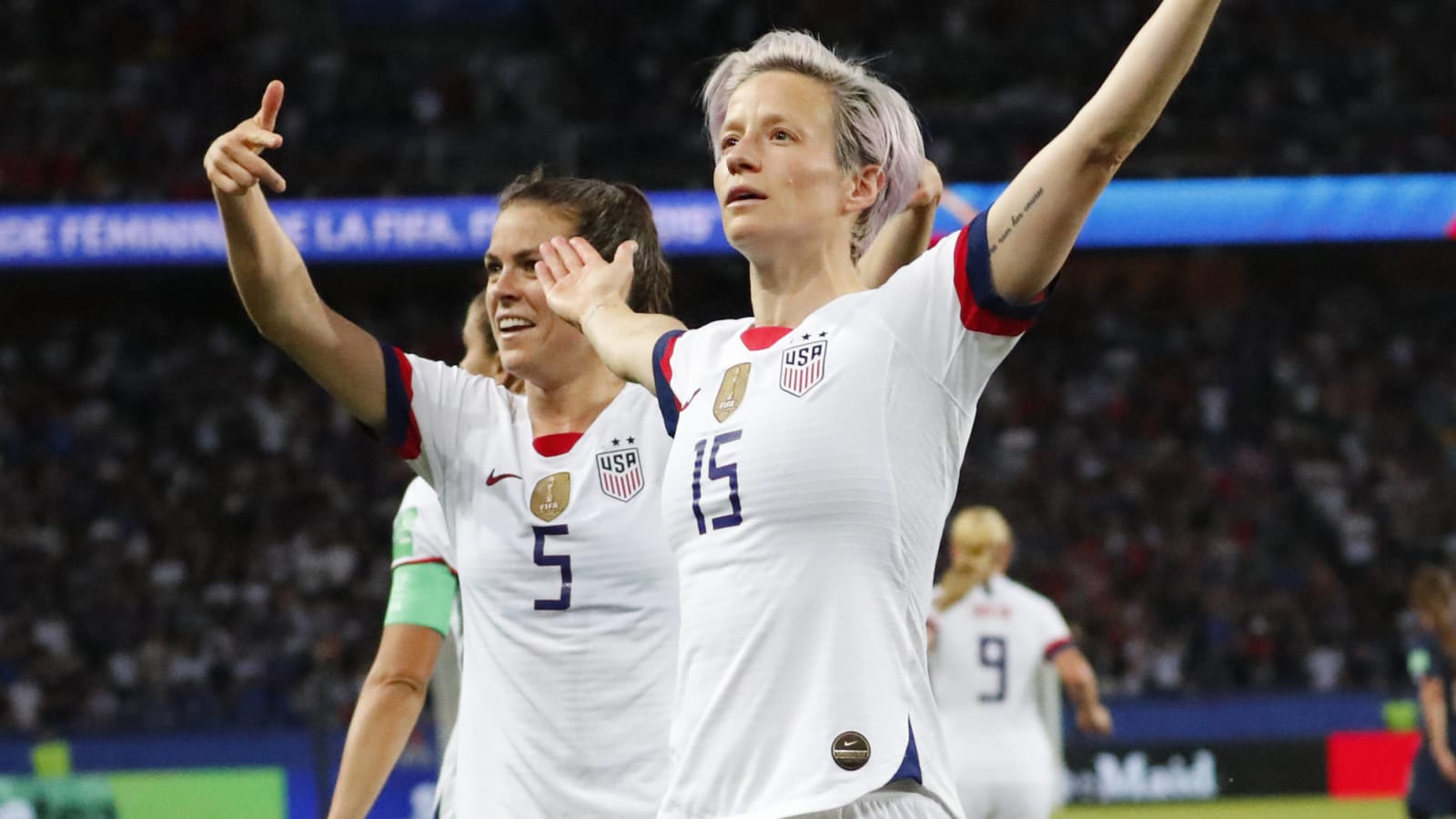 Rapinoe poses after scoring second goal vs. France