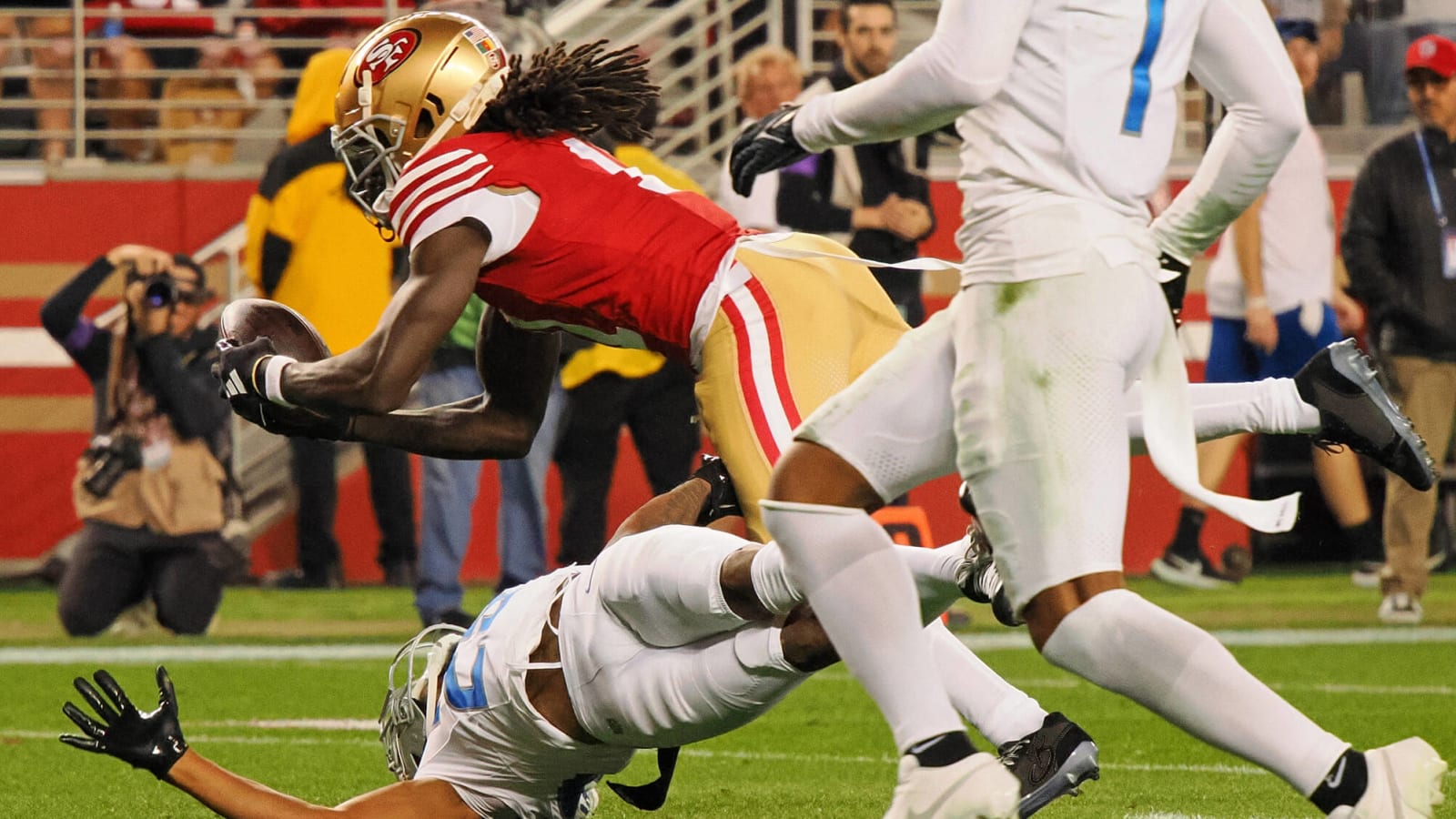 49ers' Brandon Aiyuk talks spectacular TD catch vs Lions: 'Great luck