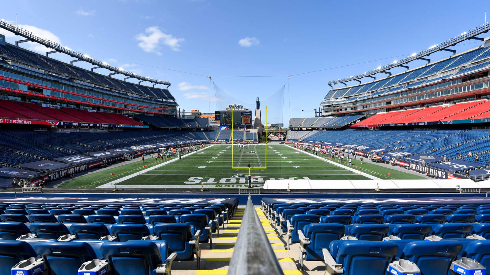Gillette Stadium has social distancing markers set up for possible return of fans