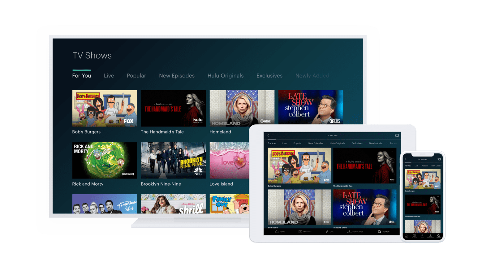 Hulu "For You" screen on multiple different devices