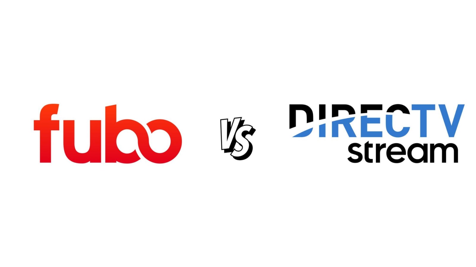 Fubo logo and DIRECTV logo separated by versus graphic
