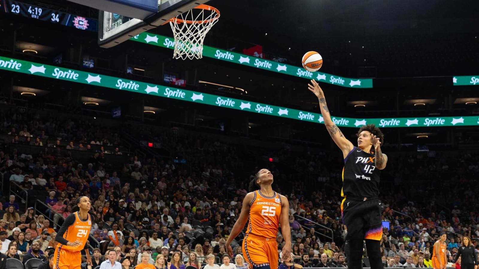 Mercury center Brittney Griner takes a shot at Footprint Center