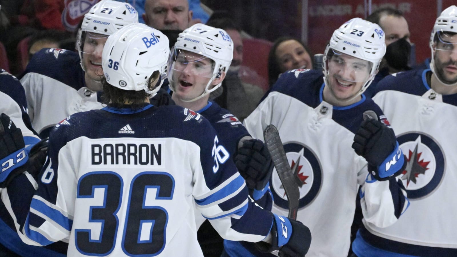 Morgan Barron picks up first Jets goal and assist in second period against Habs