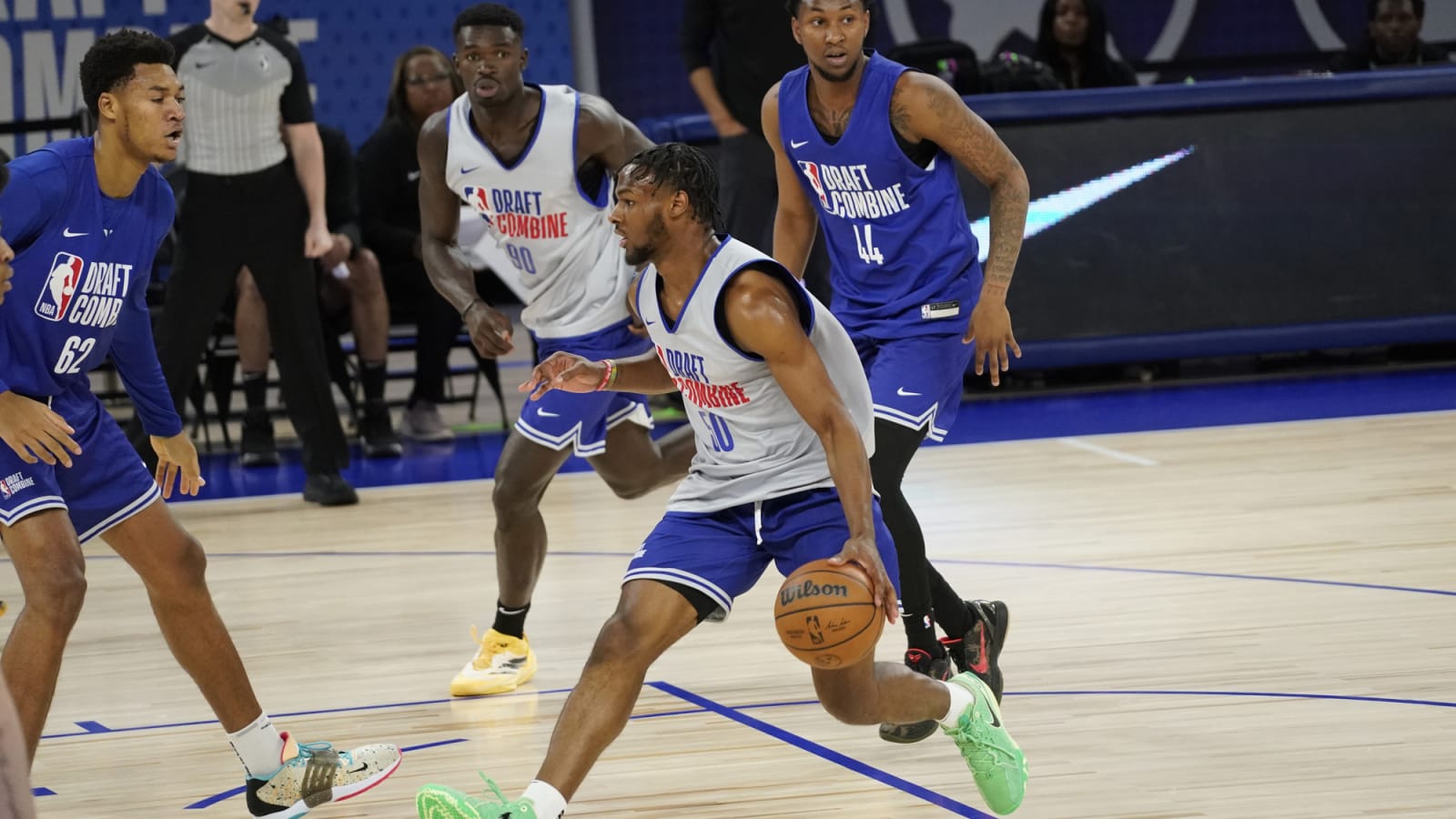 Bronny James participates in 2024 NBA Draft Combine at Wintrust Arena
