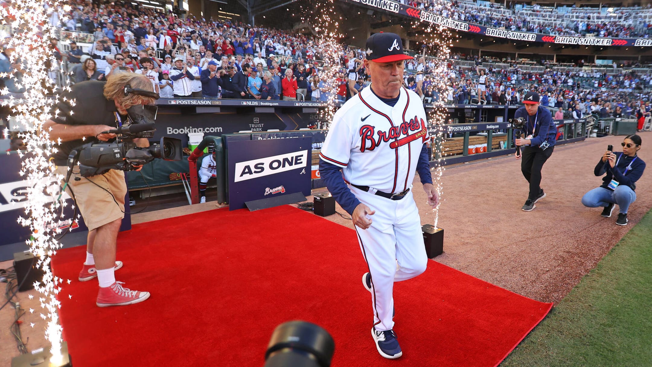 October 7, 2023: Atlanta Braves manager Brian Snitker watches the