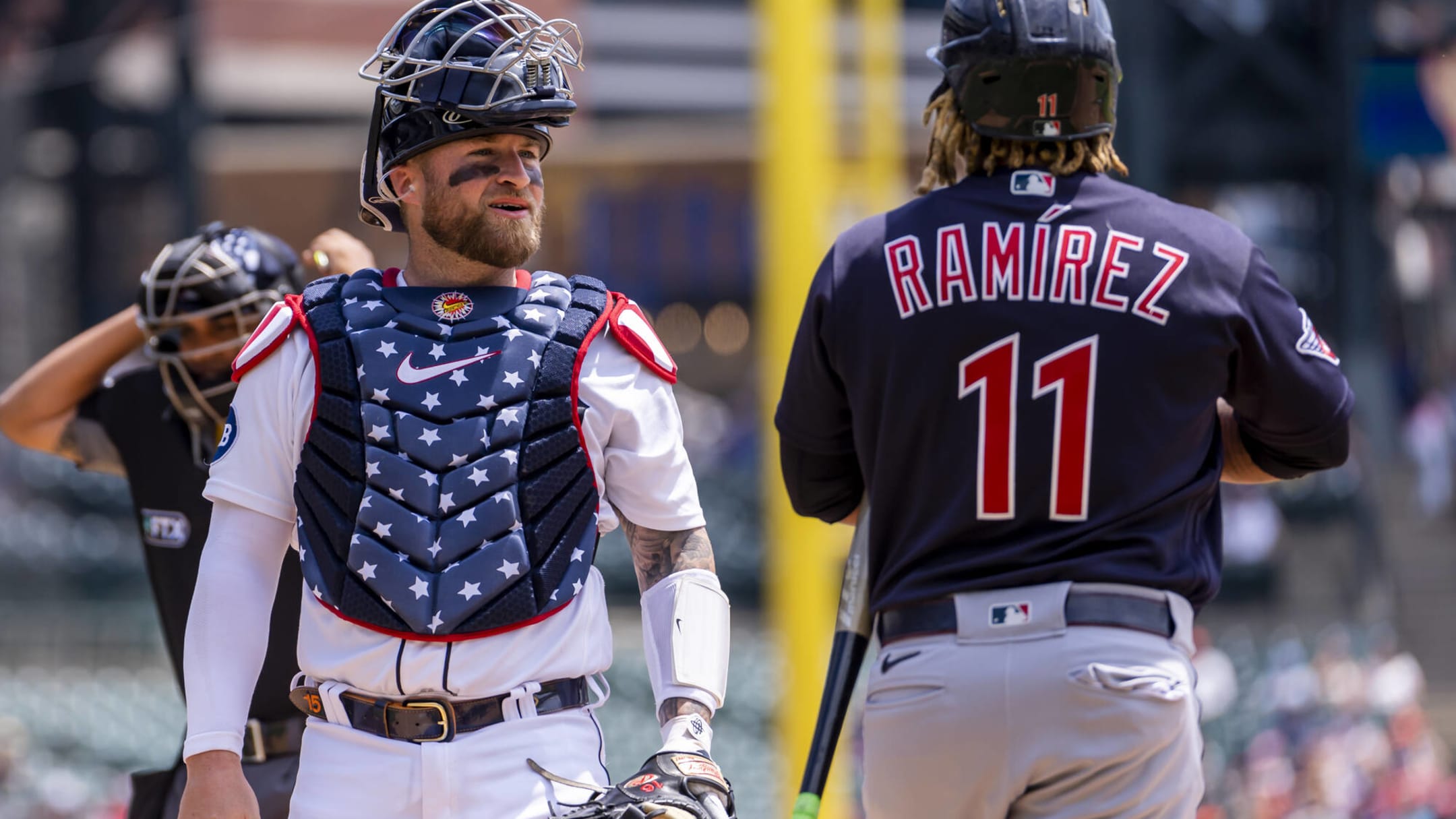 Detroit Tigers catcher Tucker Barnhart (15) before the MLB game