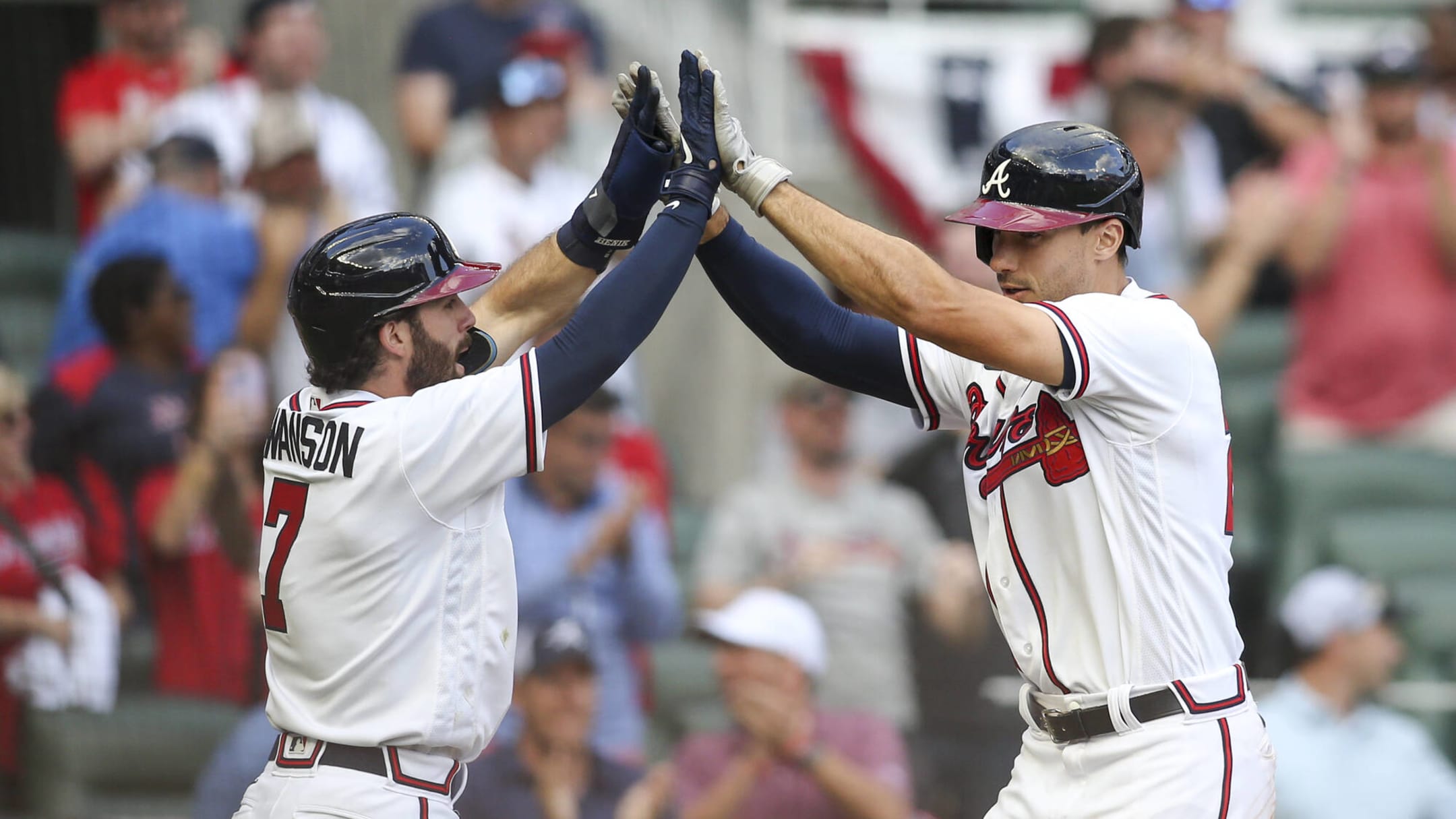 Atlanta Braves Michael Harris celebrate by Stockbridge High