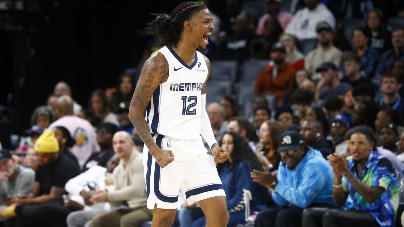 Ja Morant reacts during second half against Heat at FedExForum