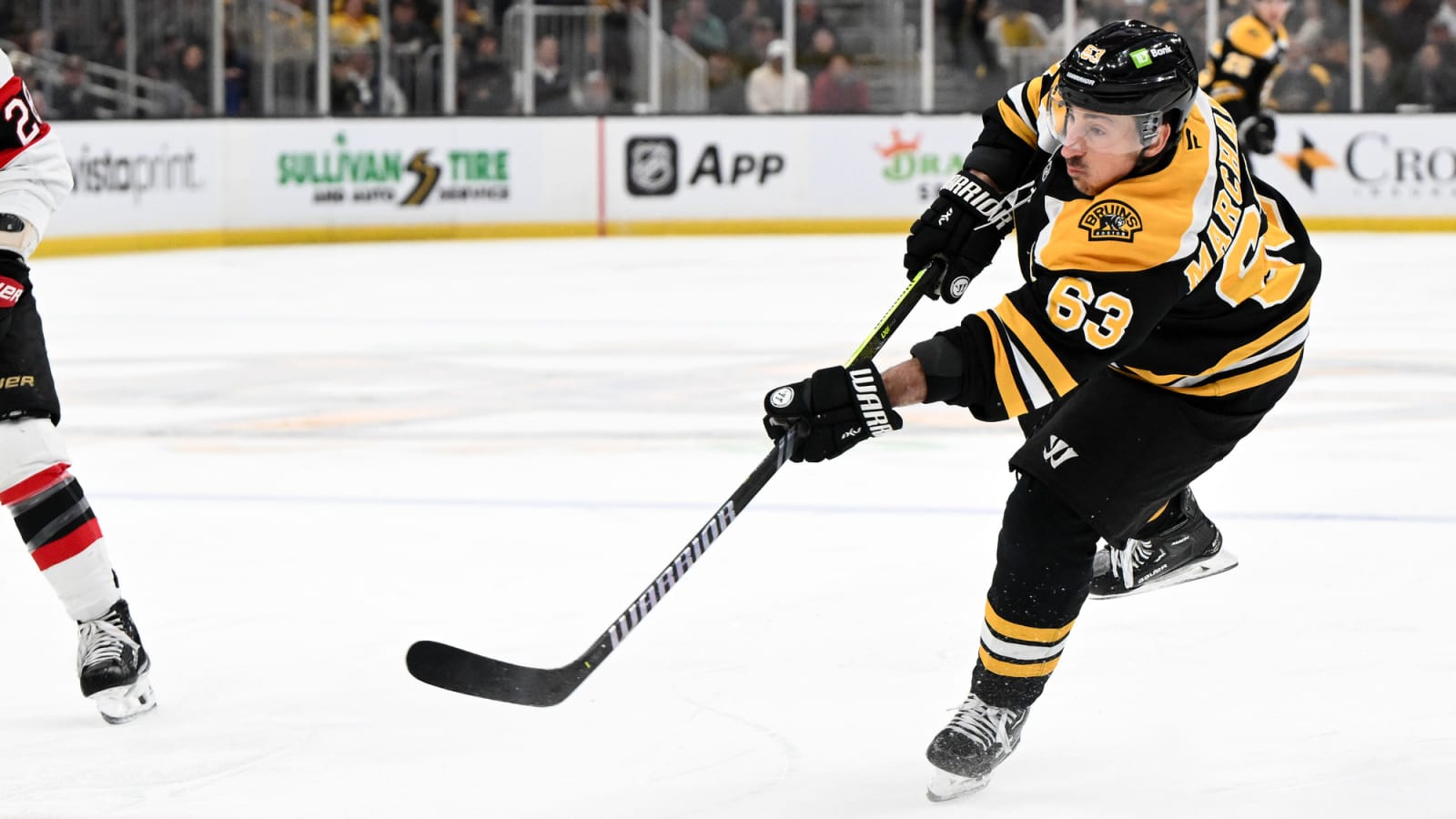 Brad Marchand puts his hand on Nick Cousins’ throat