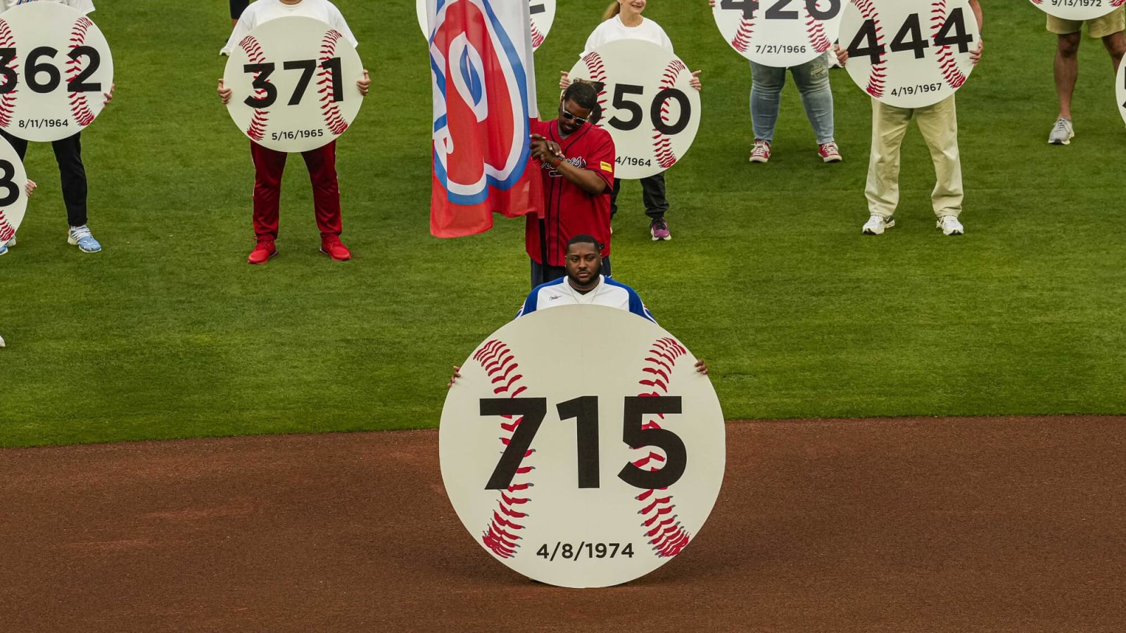 Watch: Hank Aaron’s great-grandson King throws ceremonial first pitch on 50th anniversary of his 715th home run