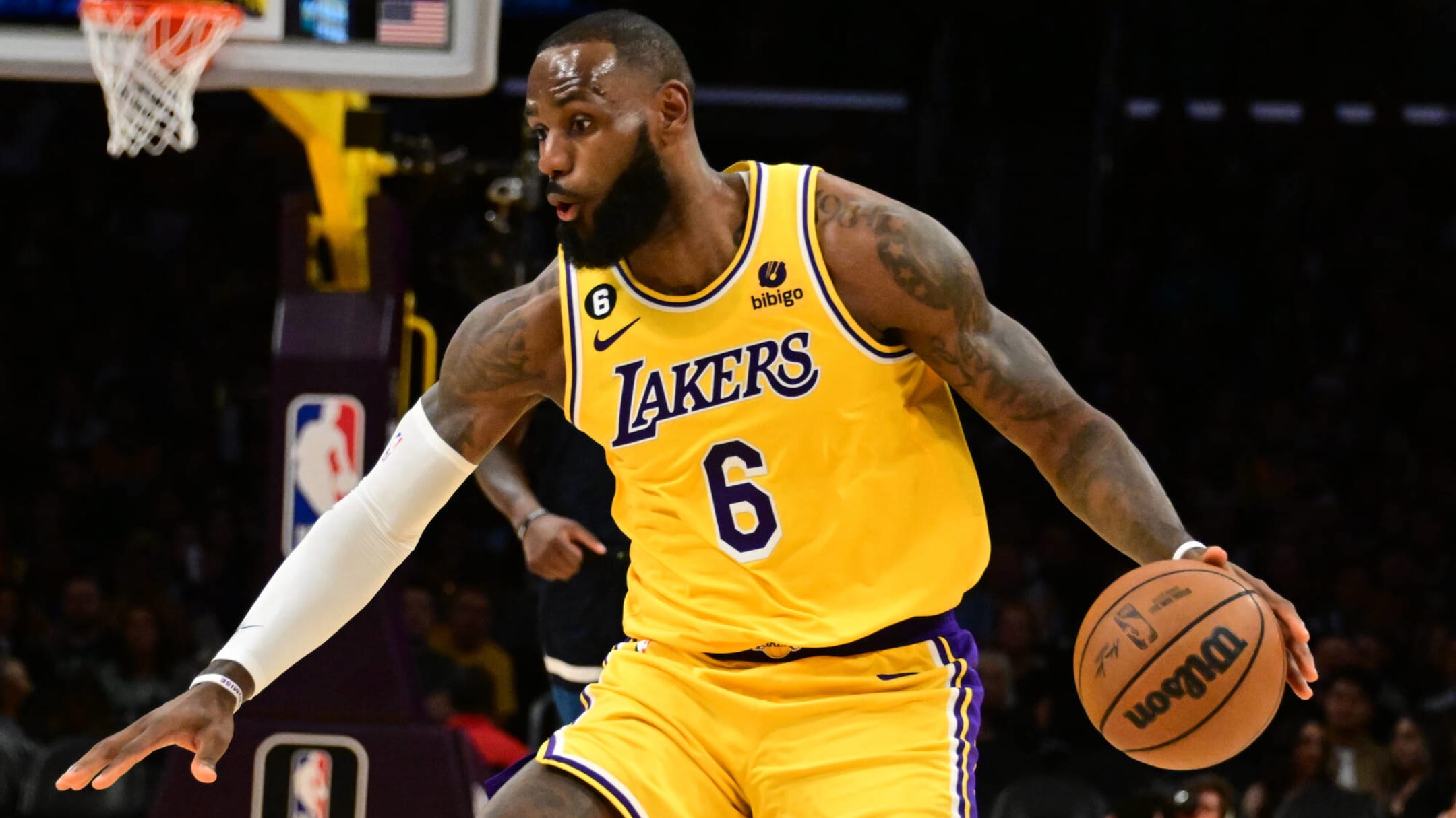 Los Angeles Lakers superstar LeBron James reacts to Las Vegas