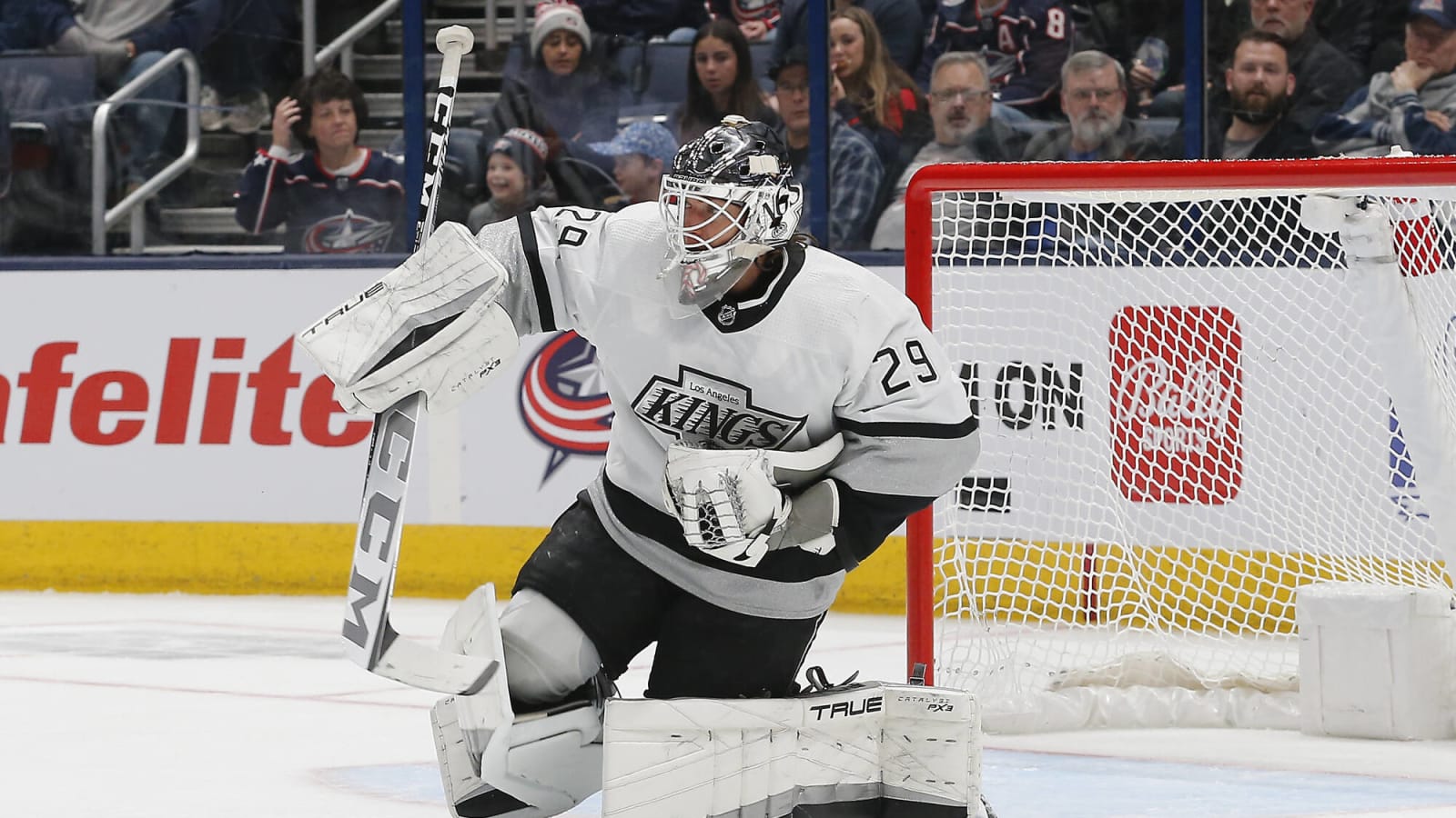 Los Angeles Kings goaltender Pheonix Copley leaves practice with injury