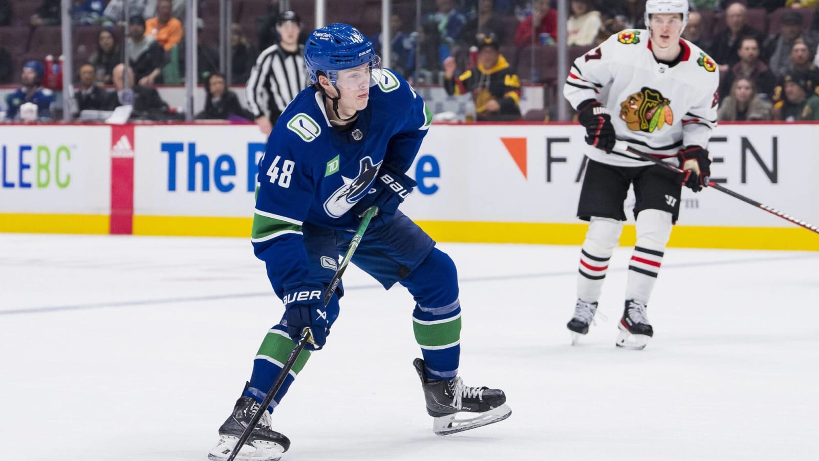 Scenes from morning skate: Cole McWard makes season debut as Canucks battle Ducks on Hockey Fights Cancer night