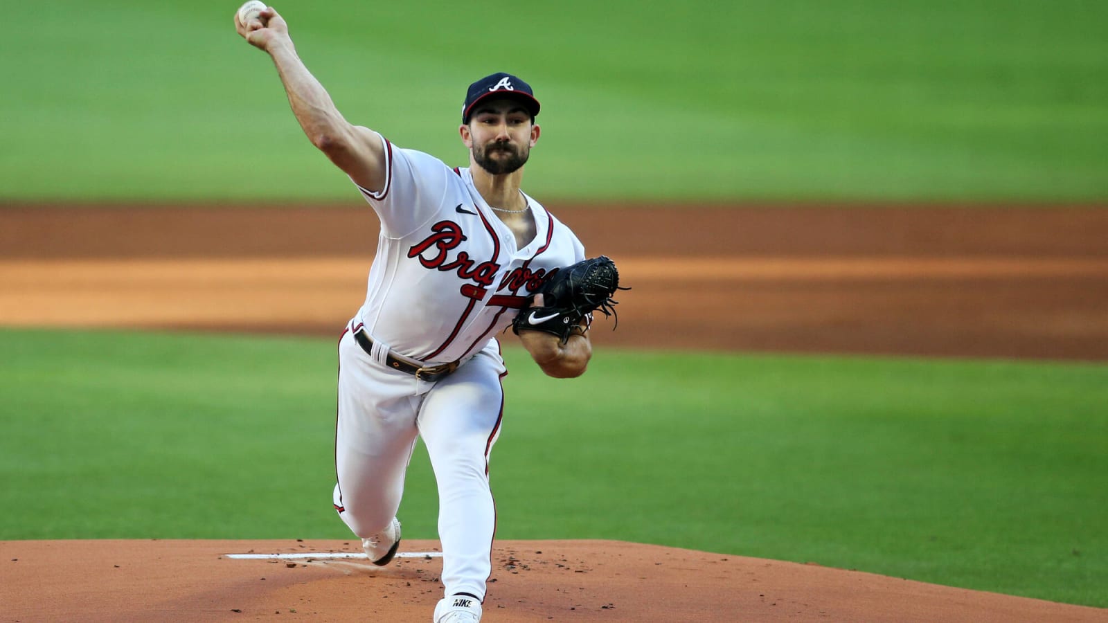 Spencer Strider of the Atlanta Braves delivers a pitch against the