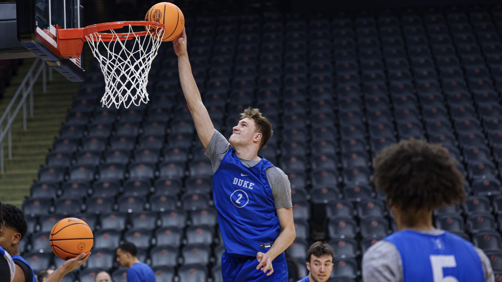 Duke forward Cooper Flagg at East Regional practice as he prepares for the Arizona matchup in the 2025 Sweet Sixteen